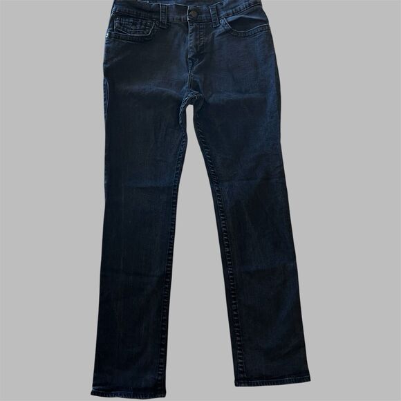 True Religion Mens Rocco Relaxed Skinny Jeans Size 34x32 Black Flap Pockets - Picture 1 of 12